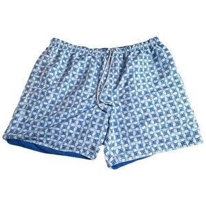 Cabana Life Mens XXL Reversible Swim Trunks Blue Pattern Solid Board Shorts NWOT